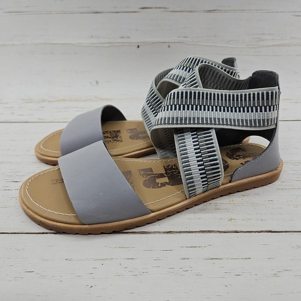 Sorel Ella Womens 7 Dove Gray Leather Criss Cross Strappy Sandals LL5359-081